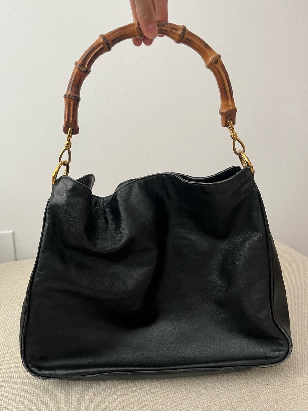 Authentic Gucci Bamboo Handle Leather Black 2way Tote Bag